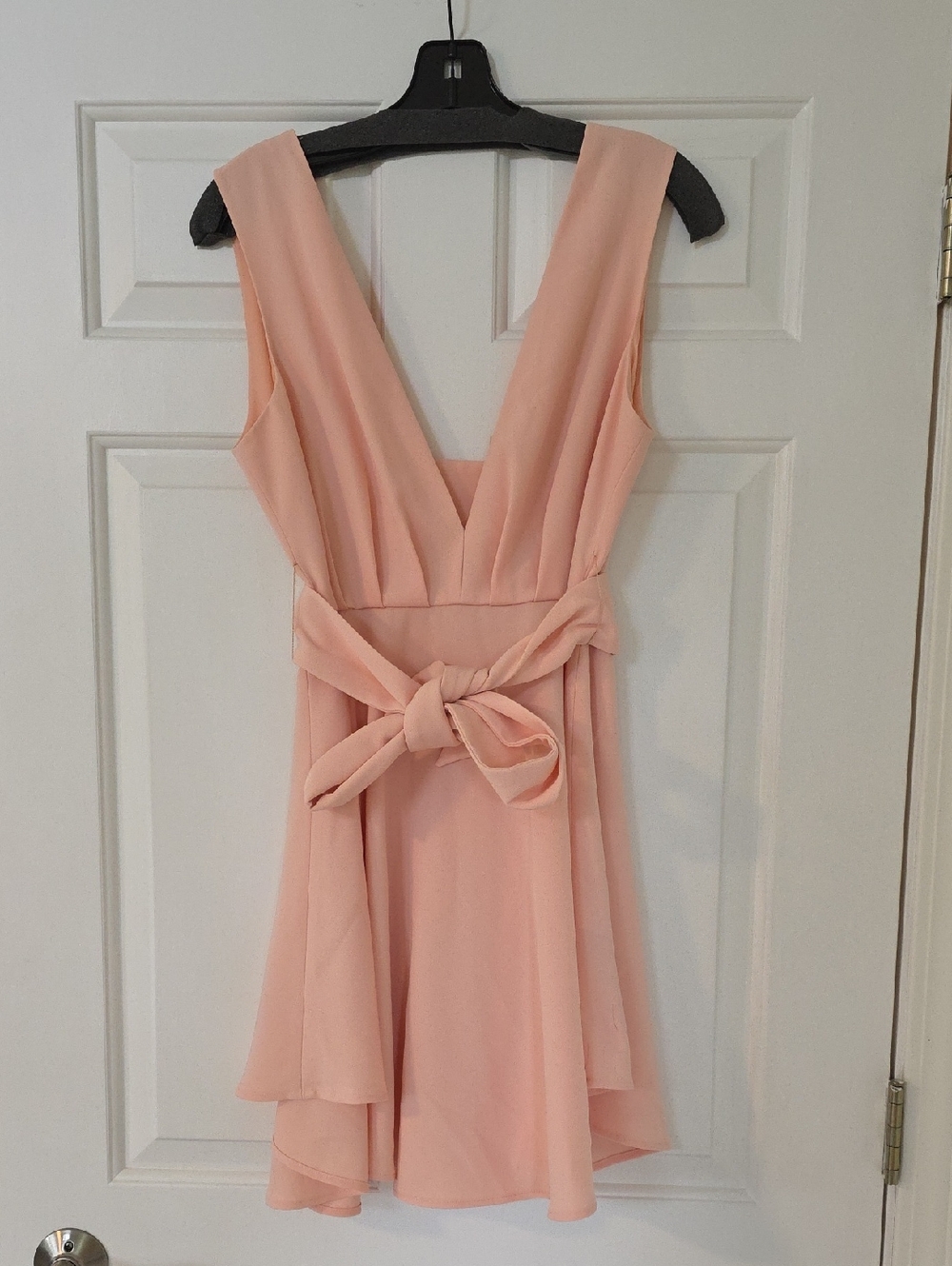 Finders Keepers Blush Pink V-Neck Tie-Waist Mini Dress